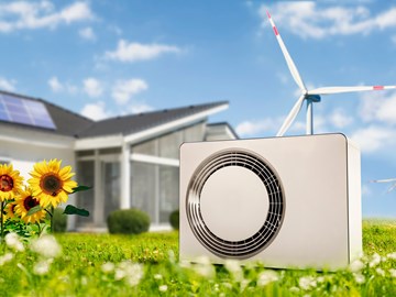 Wärmepumpe mit Haus-, Fotovoltaik- und Windkraft für erneuerbare Energien Wärmepumpe mit Haus-, Fotovoltaik- und Windkraft für erneuerbare Energien