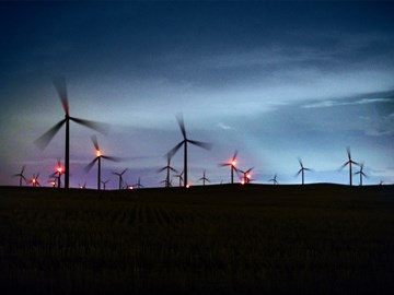 windraeder-nacht Bild eines Feldes mit Windrädern bei Nacht